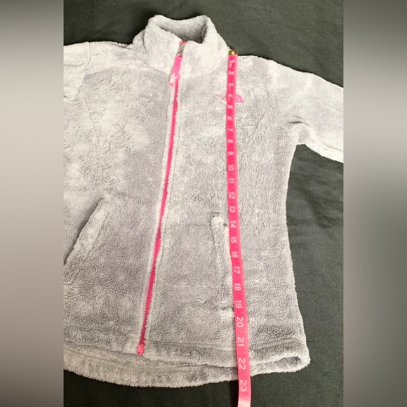 NORTH FACE Kids Laurel Fleece Fuzzy Full Zip Jacket, Gray and Pink, Size M 10-12 - Picture 6 of 14